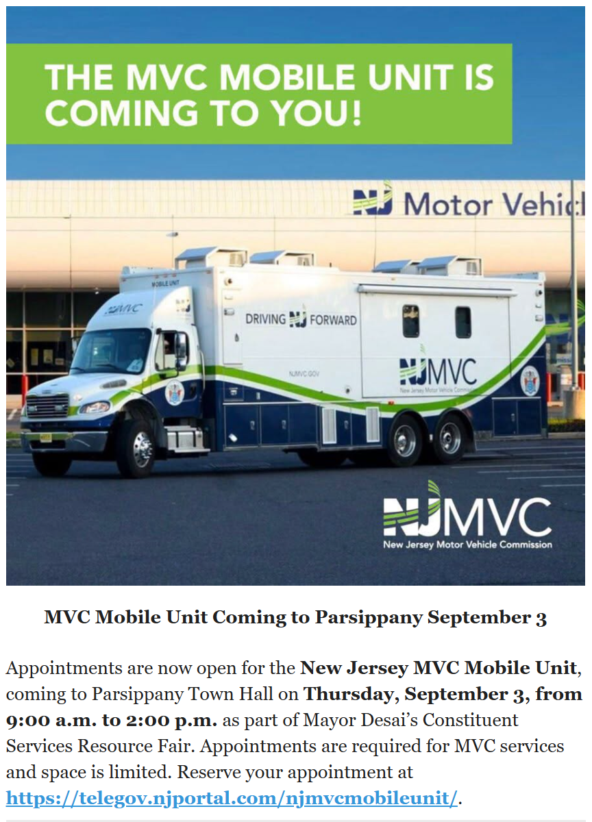 MVC Mobile Unit & Constituent Services Resource Fair at Parsippany Town Hall